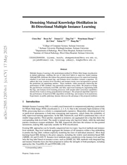 Denoising Mutual Knowledge Distillation in Bi-Directional Multiple Instance Learning