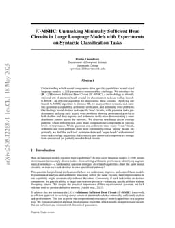$K$-MSHC: Unmasking Minimally Sufficient Head Circuits in Large Language Models with Experiments on Syntactic Classification Tasks