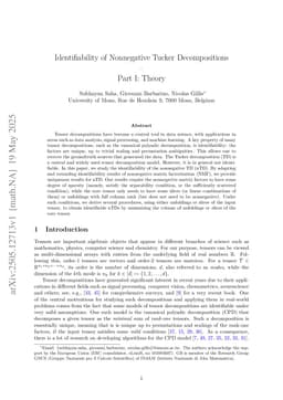Identifiability of Nonnegative Tucker Decompositions -- Part I: Theory