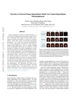 Towards a Universal Image Degradation Model via Content-Degradation Disentanglement