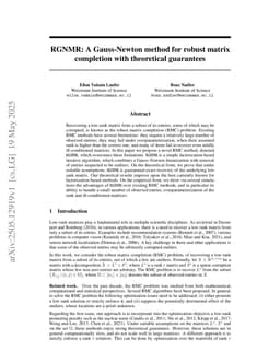 RGNMR: A Gauss-Newton method for robust matrix completion with theoretical guarantees