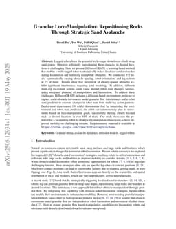 Granular Loco-Manipulation: Repositioning Rocks Through Strategic Sand Avalanche