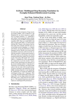 ExTrans: Multilingual Deep Reasoning Translation via Exemplar-Enhanced Reinforcement Learning