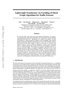 Lightweight Transformer via Unrolling of Mixed Graph Algorithms for Traffic Forecast