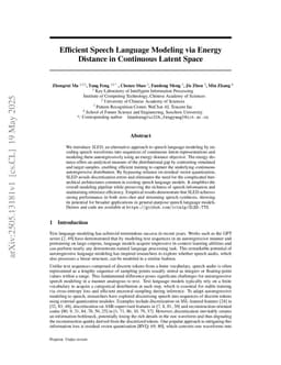 Efficient Speech Language Modeling via Energy Distance in Continuous Latent Space
