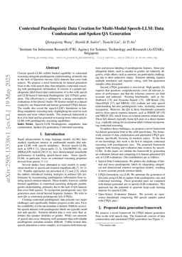 Contextual Paralinguistic Data Creation for Multi-Modal Speech-LLM: Data Condensation and Spoken QA Generation