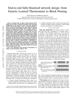 End-to-end fully-binarized network design: from Generic Learned Thermometer to Block Pruning