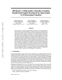 IRLBench: A Multi-modal, Culturally Grounded, Parallel Irish-English Benchmark for Open-Ended LLM Reasoning Evaluation