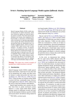 SPIRIT: Patching Speech Language Models against Jailbreak Attacks