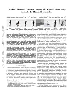 TD-GRPC: Temporal Difference Learning with Group Relative Policy Constraint for Humanoid Locomotion