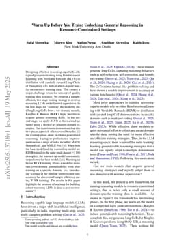 Warm Up Before You Train: Unlocking General Reasoning in Resource-Constrained Settings