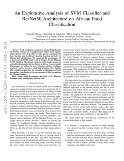 An Explorative Analysis of SVM Classifier and ResNet50 Architecture on African Food Classification
