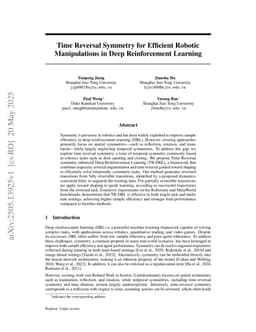 Time Reversal Symmetry for Efficient Robotic Manipulations in Deep Reinforcement Learning