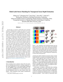 Multi-Label Stereo Matching for Transparent Scene Depth Estimation
