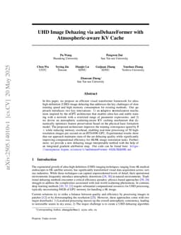 UHD Image Dehazing via anDehazeFormer with Atmospheric-aware KV Cache