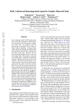BAR: A Backward Reasoning based Agent for Complex Minecraft Tasks