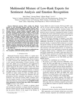 Multimodal Mixture of Low-Rank Experts for Sentiment Analysis and Emotion Recognition