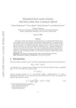 Regularized least squares learning with heavy-tailed noise is minimax optimal