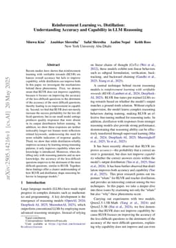 Reinforcement Learning vs. Distillation: Understanding Accuracy and Capability in LLM Reasoning