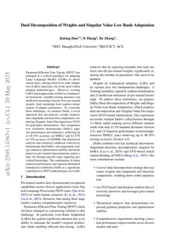 Dual Decomposition of Weights and Singular Value Low Rank Adaptation