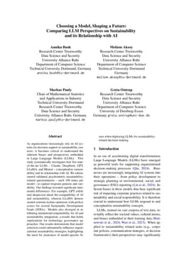 Choosing a Model, Shaping a Future: Comparing LLM Perspectives on Sustainability and its Relationship with AI