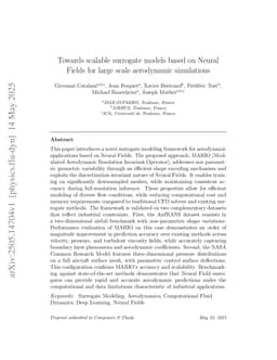 Towards scalable surrogate models based on Neural Fields for large scale aerodynamic simulations