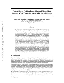 Place Cells as Position Embeddings of Multi-Time Random Walk Transition Kernels for Path Planning