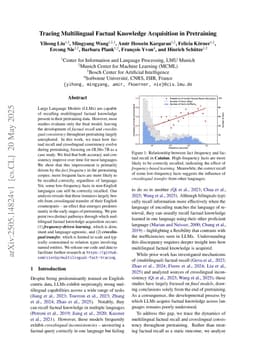 Tracing Multilingual Factual Knowledge Acquisition in Pretraining