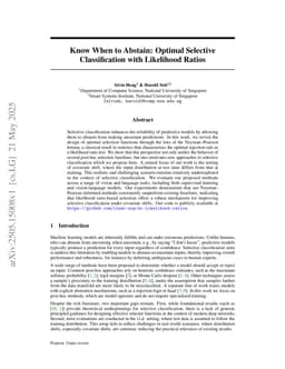 Know When to Abstain: Optimal Selective Classification with Likelihood Ratios