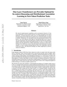 One-Layer Transformers are Provably Optimal for In-context Reasoning and Distributional Association Learning in Next-Token Prediction Tasks
