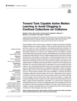 Toward Task Capable Active Matter: Learning to Avoid Clogging in Confined Collectives via Collisions