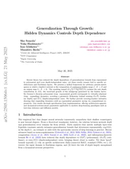 Generalization Through Growth: Hidden Dynamics Controls Depth Dependence