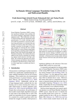 In-Domain African Languages Translation Using LLMs and Multi-armed Bandits