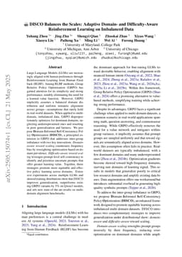 DISCO Balances the Scales: Adaptive Domain- and Difficulty-Aware Reinforcement Learning on Imbalanced Data