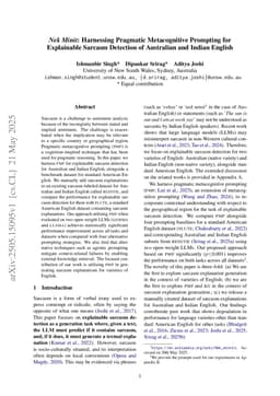 Nek Minit: Harnessing Pragmatic Metacognitive Prompting for Explainable Sarcasm Detection of Australian and Indian English