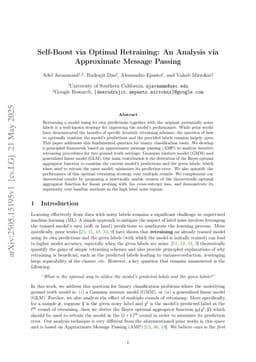 Self-Boost via Optimal Retraining: An Analysis via Approximate Message Passing