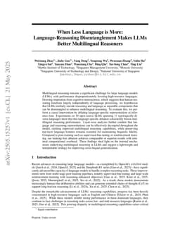 When Less Language is More: Language-Reasoning Disentanglement Makes LLMs Better Multilingual Reasoners