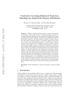 Contrastive Learning-Enhanced Trajectory Matching for Small-Scale Dataset Distillation