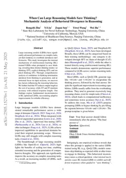 When Can Large Reasoning Models Save Thinking? Mechanistic Analysis of Behavioral Divergence in Reasoning