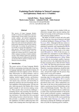 Explaining Puzzle Solutions in Natural Language: An Exploratory Study on 6x6 Sudoku