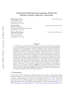 Continually Self-Improving Language Models for Bariatric Surgery Question--Answering