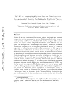 SC4ANM: Identifying Optimal Section Combinations for Automated Novelty Prediction in Academic Papers