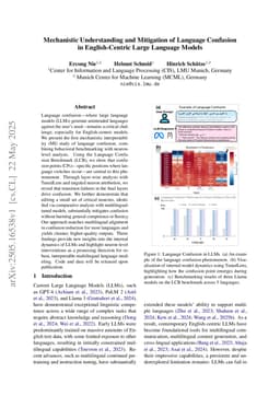 Mechanistic Understanding and Mitigation of Language Confusion in English-Centric Large Language Models