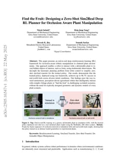 Find the Fruit: Designing a Zero-Shot Sim2Real Deep RL Planner for Occlusion Aware Plant Manipulation