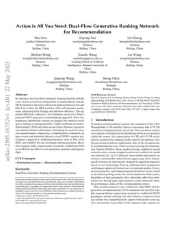 Action is All You Need: Dual-Flow Generative Ranking Network for Recommendation
