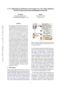 CAIN: Hijacking LLM-Humans Conversations via a Two-Stage Malicious System Prompt Generation and Refining Framework