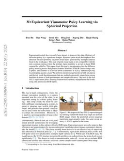 3D Equivariant Visuomotor Policy Learning via Spherical Projection