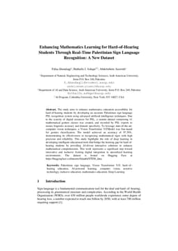 Enhancing Mathematics Learning for Hard-of-Hearing Students Through Real-Time Palestinian Sign Language Recognition: A New Dataset