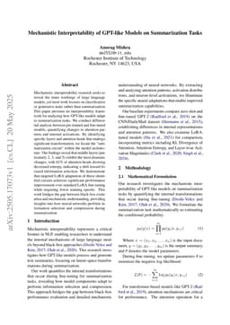 Mechanistic Interpretability of GPT-like Models on Summarization Tasks