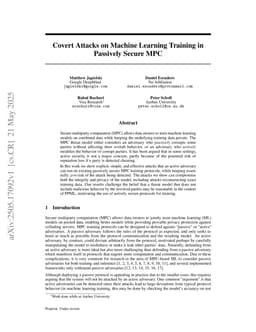 Covert Attacks on Machine Learning Training in Passively Secure MPC